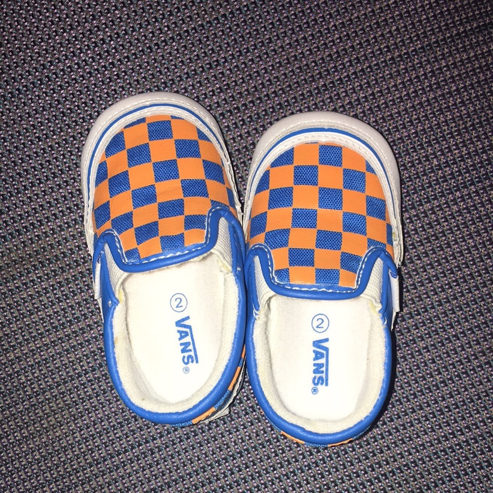 Blue and orange checkered vans